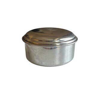 Vintage Empire Pewter Trinket Box With Lid - Blue Velvet Lining 3” Diameter